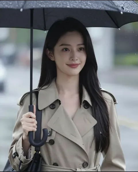 雨の日に傘をさす黒髪のAI彼女・澪